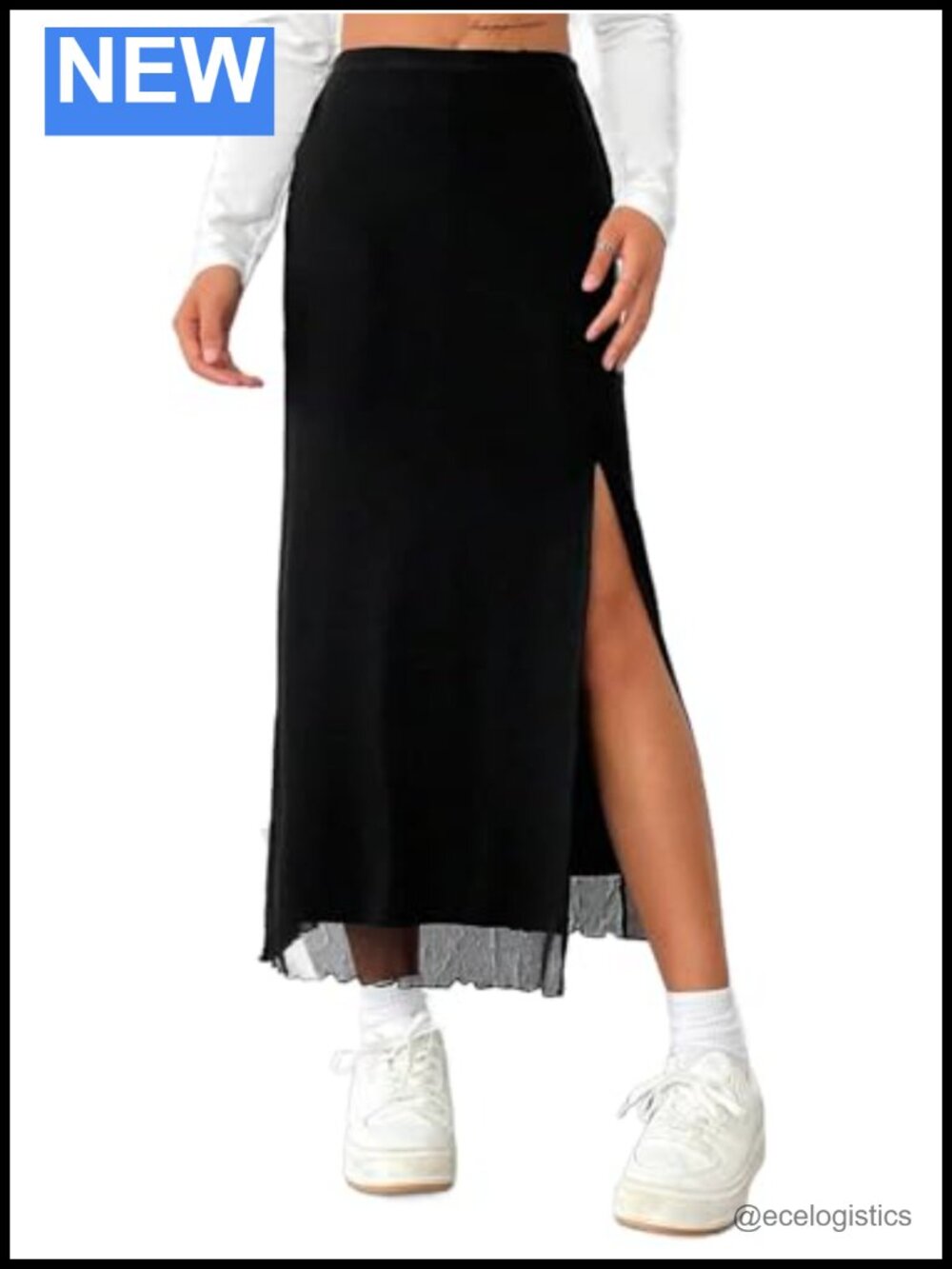 Women's Mesh High Waisted Split Maxi Skirt Sexy Summer Long